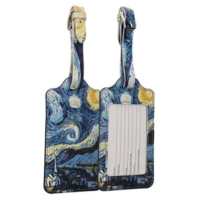Afbeelding van kwmobile 2x bagagelabel voor koffer Bagagelabels van kunstleer 11 x 7 cm Set 2 in blauw / geel