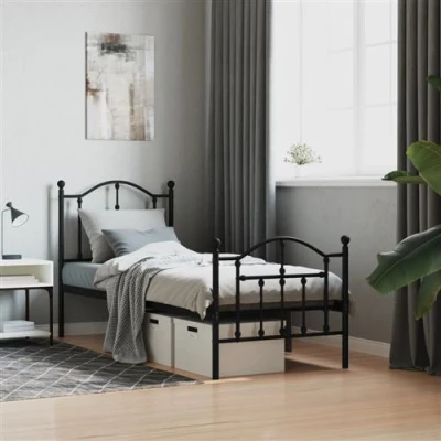 Afbeelding van vidaXL Bedframe met hoofd en voeteneinde metaal zwart 75x190 cm