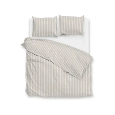 Afbeelding van Zohome Dekbedovertrek Righe di Percalle Deken Dekbed Taupe 100% Katoen Perkal Strepen 200x220 + 2 slopen 60/70 cm
