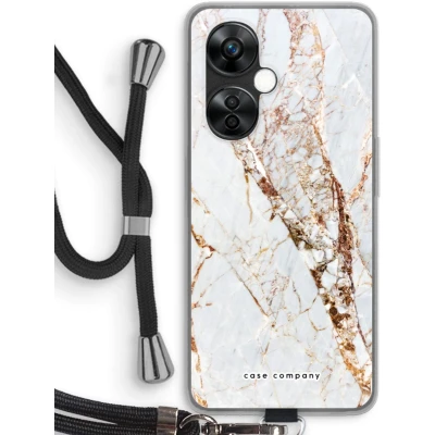 Afbeelding van Case Company® hoesje met Koord geschikt voor OnePlus Nord CE 3 Lite Goud marmer Telefoonhoesje Zwart Bescherming aan alle Kanten en Over de Schermrand