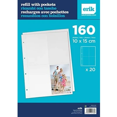 Afbeelding van Grupo Erik Navulverpakking voor fotoalbum 10 x 15 cm 20 vellen met 8 hoezen maximaal 160 foto&#039;s