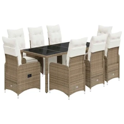 Afbeelding van vidaXL 9 delige Bistroset met kussens poly rattan bruin