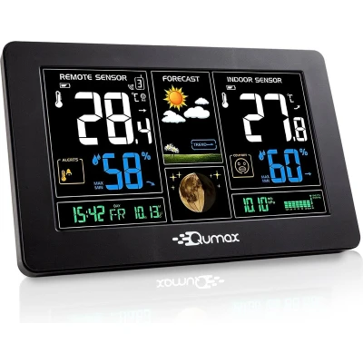 Afbeelding van Qumax weerstation binnen en buiten Draadloos met Buitensensor tot 60 meter bereik Hygrometer &amp; Thermometer Luchtvochtigheidsmeter Waterdicht