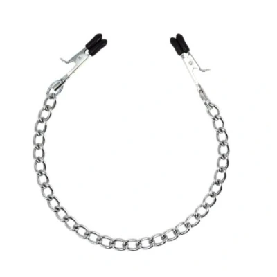 Afbeelding van Rimba Bondage Play Tepelklemmen met zwarte siliconen hoesjes en ketting