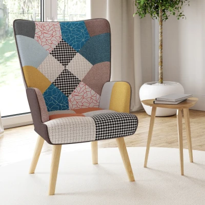 Afbeelding van Fauteuil scandinave IVAR en tissu patchwork multicouleurs