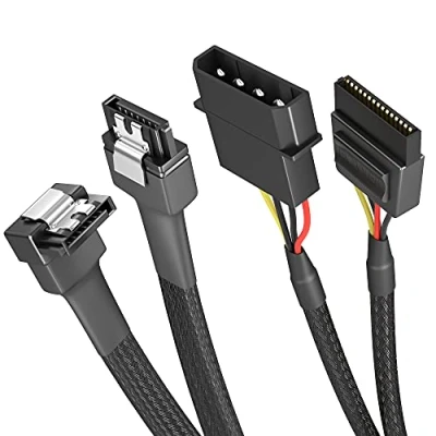 Afbeelding van KabelDirekt 30 cm Molex 4 pins naar SATA 15 + 60cm voedingskabel 3 6 Gbit/s 7 90 hoek