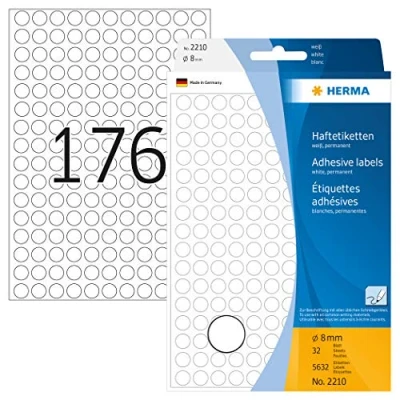 Afbeelding van Etiket HERMA 2210 rond 8mm wit 5632stuks