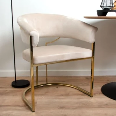 Afbeelding van Milton &amp; Oldbrook Velvet Eetkamerstoel Drama Beige Goud