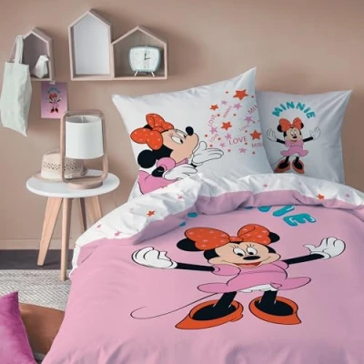 Afbeelding van Disney Minnie Mouse Dekbedovertrek Happy Eenpersoons 140 x 200 cm Katoen