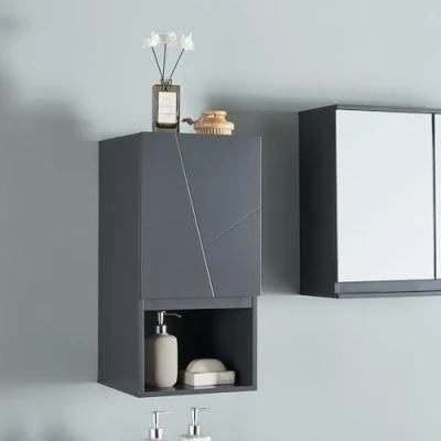 Afbeelding van Badkamerkast Overath met deur en open vak grijs 60x30x30 cm [en.casa]