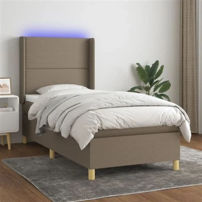 Afbeelding van vidaXL Boxspring met matras en LED stof taupe 90x190 cm
