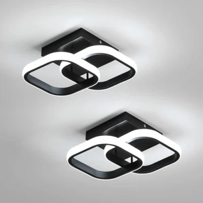 Afbeelding van Comely Set van 2 moderne led plafondlampen, 24 W, 2700 lm, klein, zwart, vierkant, voor slaapkamer, woonkamer, oprit, hal, balkon, wit licht, 6500 K, cm