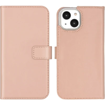 Afbeelding van Selencia Hoesje Geschikt voor iPhone 14 Met Pasjeshouder Echt Lederen Bookcase roze