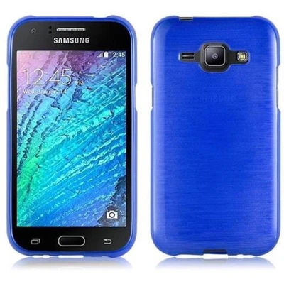 Afbeelding van Cadorabo Hoesje geschikt voor Samsung Galaxy J1 2015 in BLAUW Beschermhoes van flexibel TPU silicone Case Cover Brushed design