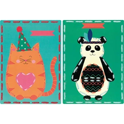 Afbeelding van Borduurkaart kit Poes en panda set van 2 Vervaco PN 0157040
