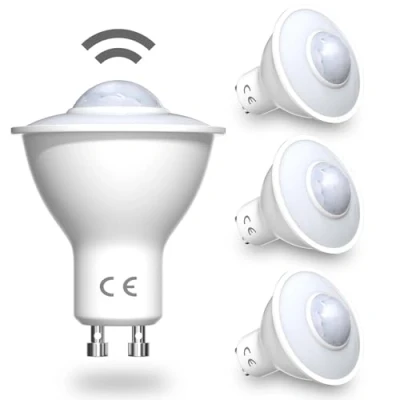 Afbeelding van Doright Led bewegingssensorlamp, GU10, 5 W, warmwit, 3000 K, 500 lm, automatische schakelaar, led, veiligheidslamp voor trap, garage, hal, looppad, binnenplaats, terras