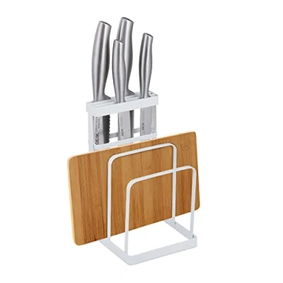 Afbeelding van Relaxdays snijplanken &amp; messenhouder metaal snijplankenstandaard keuken organizer