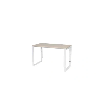 Afbeelding van Domino Plus bureau, hoogte instelbaar (62 85cm) met 120x60cm &#039;zwevend&#039; lindberg (licht) eiken 25mm blad en wit (RAL9010) O poot frame