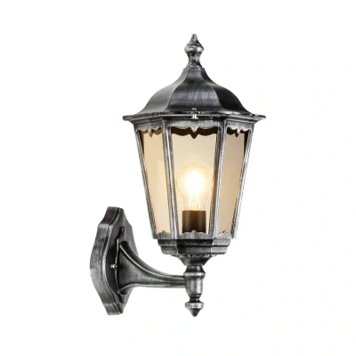 Afbeelding van Buitenwandlamp 1110 lantaarn staand zwart zilver