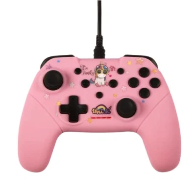 Afbeelding van Konix Unik Kabelcontroller voor Nintendo Switch, Switch OLED en PC, 3 m kabel, motief Be Funky, eenhoorn, roze