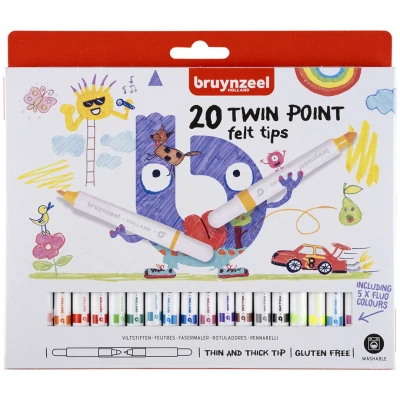 Afbeelding van Bruynzeel Kids Viltstiften Twin Point, Set Van 20 Stuks In Geassorteerde Kleuren Viltstift