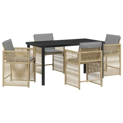 Afbeelding van vidaXL 5 delige tuin eetset met kussens beige poly rattan