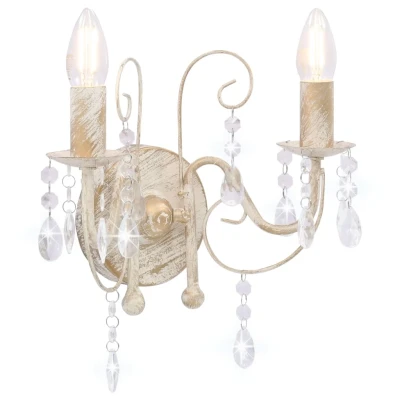 Afbeelding van Wandlamp met kralen 2xE14 antiekwit