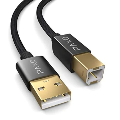 Afbeelding van 5m Nylon USB printerkabel, zwart, A stekker naar B, laadkabel, datakabel, goudkleurige