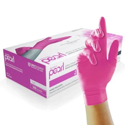 Afbeelding van UNIGLOVES Pearl 100 stuks wegwerphandschoenen magenta maat M
