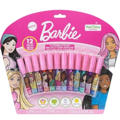 Afbeelding van Barbie 12 stuks plantaardige lipgloss voor meisjes, eerste make upset perfect feestjes, slaap en verjaardagscadeaus, leeftijd 3 jaar ouder Townley Girl