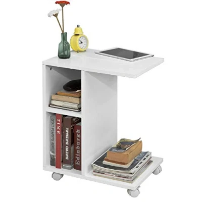 Afbeelding van SoBuy FBT48 W Bijzettafel met gleuf voor iPad Salontafel C vorm wit