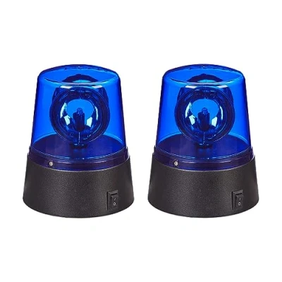 Afbeelding van Relaxdays Led zwaailicht met draaireflector, 2 stuks, voor verjaardagsfeest, werkt op batterijen, blauw