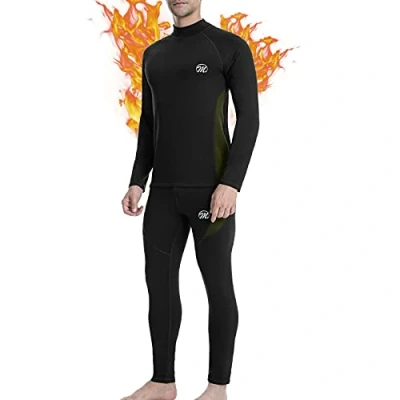 Afbeelding van MEETWEE Ondergoedset voor heren, sport basislaag shirt met lange mouwen + broek Quick Dry Sou kleding training, skiën, hardlopen, wandelen, zwart.