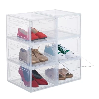 Afbeelding van Relaxdays schoenenbox kunststof set van 6 doorzichtig opbergbox schoen stapelbaar