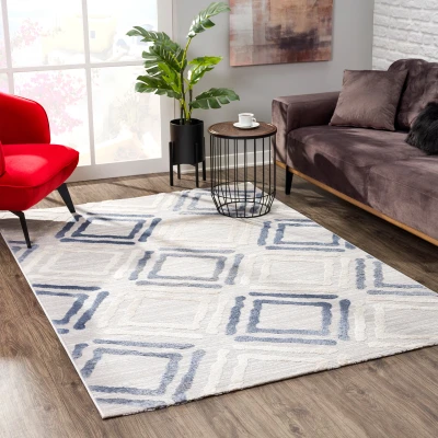 Afbeelding van Evra Burano Modern Vloerkleed Laagpolig Tapijt Grijs Blauw Rechthoek Polyester 120x160 cm