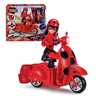 Image de Scooter Miraculous Switch&#039;N Go + Poupée Articulée Ladybug Lucky Charm Bandai 26 Cm P50668