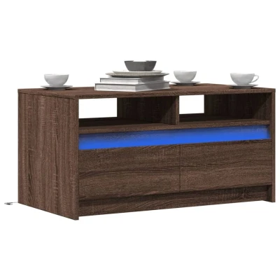 Afbeelding van Salontafel met LED verlichting bewerkt hout bruin eikenkleur