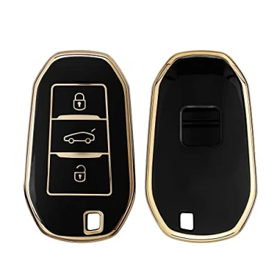 Afbeelding van kwmobile autosleutel hoesje geschikt voor Peugeot Citroen 3 knops Smartkey (alleen Keyless Go) hoes TPU behuizing Beschermende auto sleutel case Sleuteletui in zwart / goud