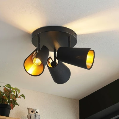Afbeelding van Lindby plafondlamp 3lichts staal, textiel, PVC H: 17 cm E14 zwart, goud