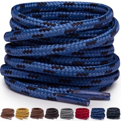 Afbeelding van Miscly Ronde veters voor laarzen, robuuste en duurzame werkschoenen wandelschoenen, Blauw/Zwart