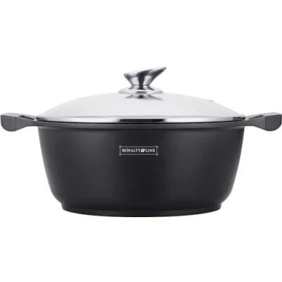 Afbeelding van Royalty Line® BS24M Braadpan Inductie Bakpan Soeppan Ø 24 cm 3.8 Liter Kookpan Met Glazen Deksel Antiaanbaklaag Aluminium Zwart