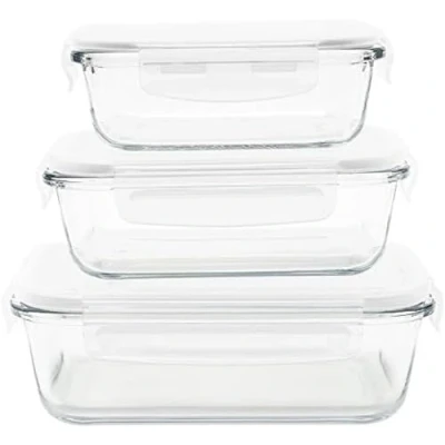 Afbeelding van Pebbly 3 Piece Rectangular Glass Container Set