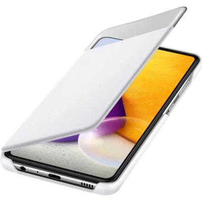 Afbeelding van Samsung Galaxy A72 Hoesje S View Serie Hard Kunststof Bookcase Wit Geschikt Voor