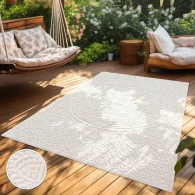 Afbeelding van Paco Home Vloerkleed Voor Binnen En Buiten Balkon Terras Scandinavisch Boho Eenkleurig 120x170 cm