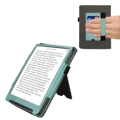 Afbeelding van kwmobile flip cover voor e reader geschikt Pocketbook InkPad 4 / Color 3 2 Vivlio Van imitatieleer en suède In mintgroen donkergrijs