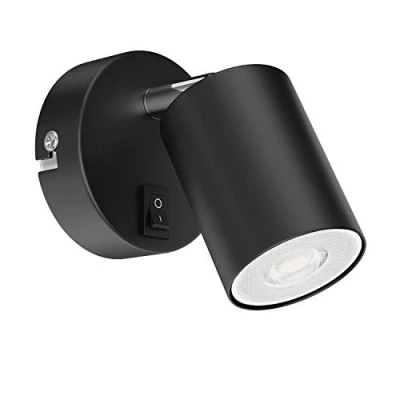 Afbeelding van ledscom.de WAIKA Wandlamp, enkele vlam, met schakelaar, GU10, mat zwart, incl. ledlamp 468 lm, warmwit