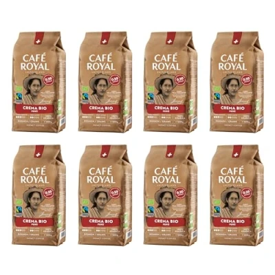 Afbeelding van 8 x 500 GR Café Royal Peru Crema Bio Torréfié en Grains Format Pratique Sachets de 0,5 KG Intensité 3/5 100% Arabica Durables du Pérou Certifiés Fairtrade