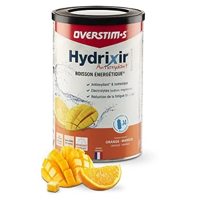 Image de OVERSTIM.s Boisson Hydrixir Antioxydant énergétiquepour le sport Electrolytes (sodium,magnésium) Vitamines (B1,B6,C,E) Réduction de la fatigue (Orange Mangue, 600 g)
