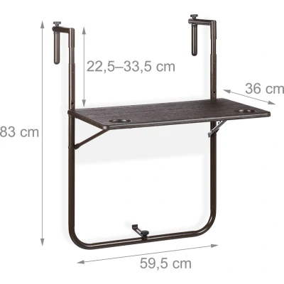 Afbeelding van Relaxdays Balkontafel verstelbaar hout bruine klaptafel hangtafel balkon inklapbaar