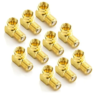 Afbeelding van deleyCON Adapterset 90 gebogen, voor coaxkabels, F hoekadapters, aansluiting, 7 mm, aansluiting SAT kabel, verguld, 10 stuks